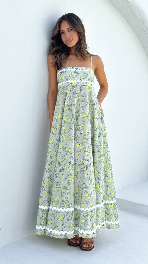 Boutique Owner Outfits, Summer Dresses 2024, Shirring Dress, Cowgirl Vintage, Country Outfit, Lemon Print, Ric Rac, Outfit Style, Modest Outfits