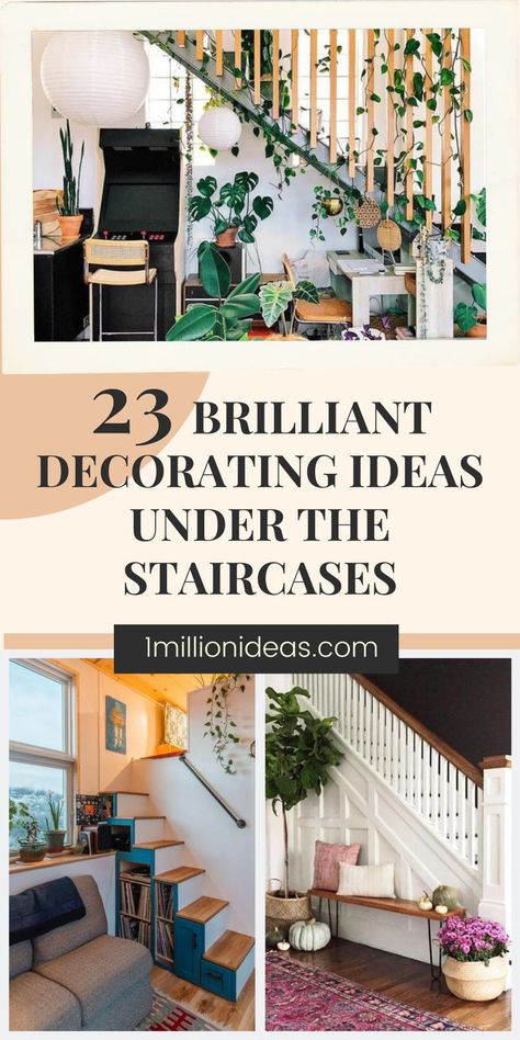 If you thought that staircase is one of the most unused spaces in your house! Think again! Our creative ideas today will turn this boring place into a useful space you will love. With a little creativity, this compact area can be transformed into a functional living or storage space you’ll love. Check them out with us! Small Living Room With Staircase, Under The Staircase Ideas, Under Staircase Decor, Under Stairs Decor Ideas, Under Staircase Ideas Decor, Stairs In Living Room Small Spaces, Open Staircase Ideas Living Room, Wall Under Stairs Decor, Small Space Under Stairs Ideas