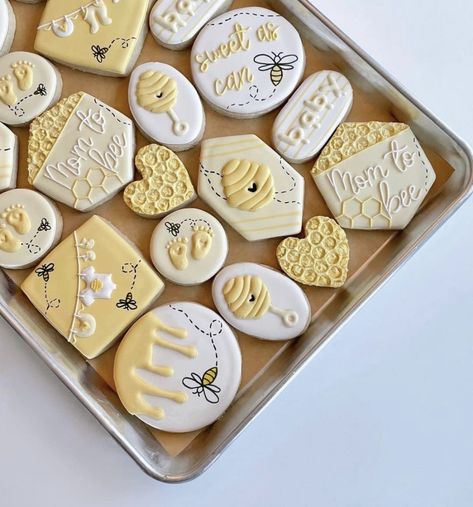 Honey Cookies Decorated, Mom To Bee Cookies, Mama To Bee Cookies, Mommy To Bee Cookies, What Will Baby Bee Cookies, Sweet As Can Bee Cookies, Bee Decorated Cookies, Honey Themed Baby Shower Ideas, Bee Cookies Decorated