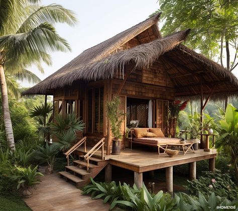 Anywhere - Let's see the idea of a house "wooden hut with... Classic Living Room Design, Modern Classic Living Room, Hut House, Wooden Hut, Tropical House Design, Bamboo House Design, Wooden Cabin, Bali House, Thai House