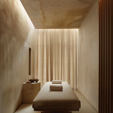 Our spa's calming palette and sustainable materials speak to the soul. #velazquezmcdonnellinteriors #wellnessgoals #spa #ecological #EcologicalDesign #interiordesign #interiordesigner Spa Refreshment Bar, Wellness And Spa Design, Spa Like Living Room, Holistic Clinic Design, Bohemian Spa Room, Luxury Spa Interior, Dark Spa Aesthetic, Spa Massage Room Design, Small Massage Room