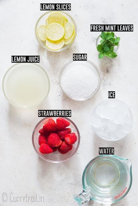 ingredients for homemade strawberry lemonade recipe Strawberry Lemonade Smoothie Recipe, Fresh Strawberry Lemonade Recipe Easy, Mint Strawberry Lemonade, Pink Lemonade Recipe Homemade, Best Homemade Lemonade Recipe, How To Make Strawberry Lemonade, Strawberry Water Recipe, Lime Lemonade Recipe, Healthy Lemonade Recipe