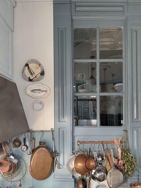 Kitchen of the Week: A Blue Kitchen in Amsterdam, Collections Included - Remodelista Aesthetic Kitchenware, French Blue Paint, Amsterdam Home, Alternative Living, Victorian Kitchen, English Kitchens, Kitchen Aesthetic, Blue Paint Colors, French Country Kitchen