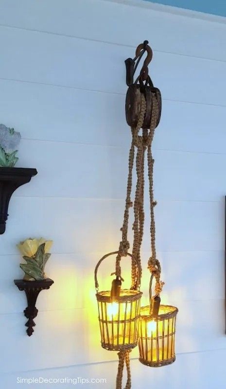 Macrame Decoration, Macrame Light, Pulley Light, Light Fixture Covers, Macrame Hanging Chair, Simple Diy Home Decor, Decorative Glass Jars, Macrame Chairs, Wall String Lights