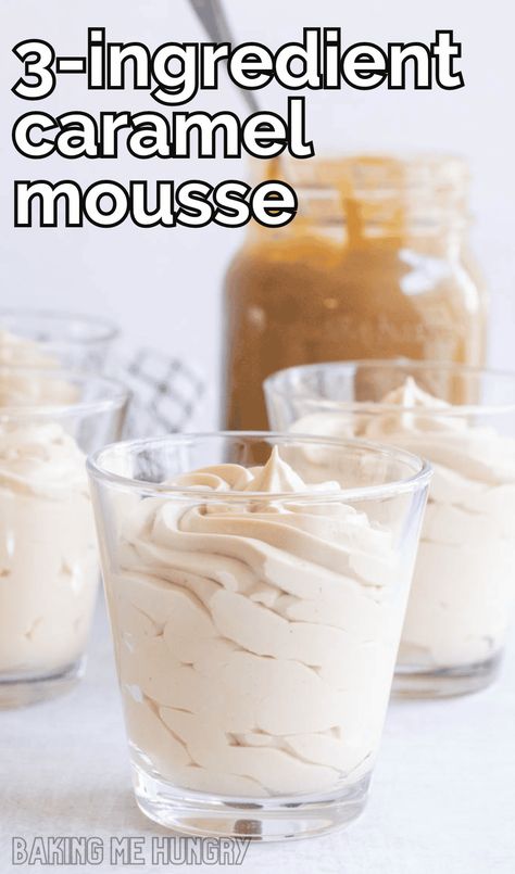 Easy Caramel Mousse Recipe with 3 Ingredients Salted Caramel Mouse, Salted Caramel Mousse Recipes, Caramel Mousse Cake Filling, Apple Mousse Recipe, Cream Cheese Easy Dessert, Easy Mousse Recipes 3 Ingredients, Caramel Mousse Recipe, Coconut Mousse Recipe, 3 Ingredient Mousse