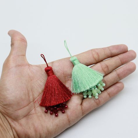 12Pcs Decorative Silk Tassels With Glass Beading Embellish For Purses Bags Charm Décor Key Ring Earring Making Sari Dupatta Blouse Latkan https://etsy.me/3F8Slst #jewellerymaking #silktassel #tasselwithbead #beadtassel #embellishmenttassel #tasselforcurtain #tasselforc Tussles Design For Dupatta, Handmade Tassels For Dupatta, Dupatta Latkan Designs, Latkan Designs Tassels, Blouse Hangings Tassels, Tassels For Dupatta, Latkan Tassels Blouses, Tassels For Blouse, Dupatta Tassels