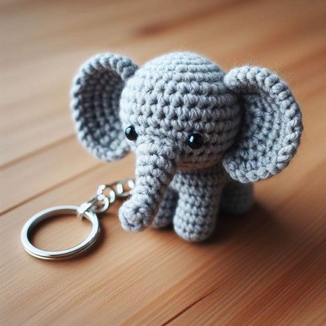 Crochet Elephant Keychain Amigurumi Pattern Step By Step Crochet Elephant Pattern Free, Amigurumi Elephant Pattern, Crochet Keyring, Crochet Elephant Pattern, Keychain Patterns, Crochet Toys Free Patterns, Elephant Keychain, Crochet Keychains, Keychain Pattern