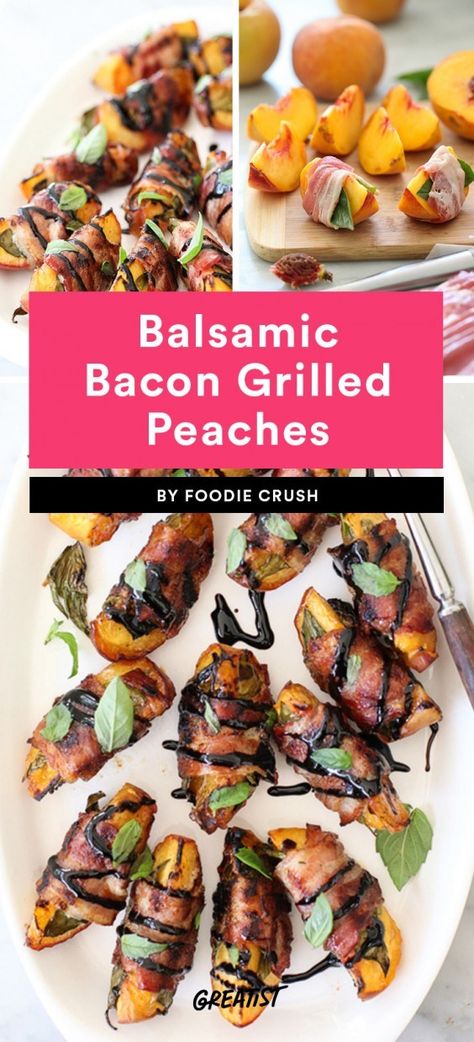 Peach Appetizer, Grilled Peaches Recipe, Bacon Grill, Bbq Appetizers, New Year's Eve Appetizers, Bacon Appetizers, Party Appetizers Easy, Foodie Crush, Summer Appetizer