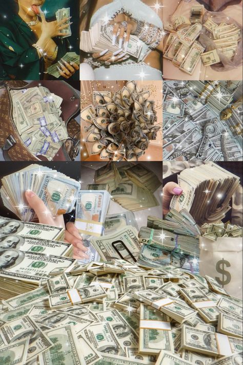 Vision Boards Money, Money Visual Board, Vision Board Wallpaper Money, Money Asthetics Photos, Dreamboard Visionboard Ideas, Money Aethstetic Vision Board, 2024 Vision Board Money, Financial Security Vision Board, Vision Board Manifestation 2024