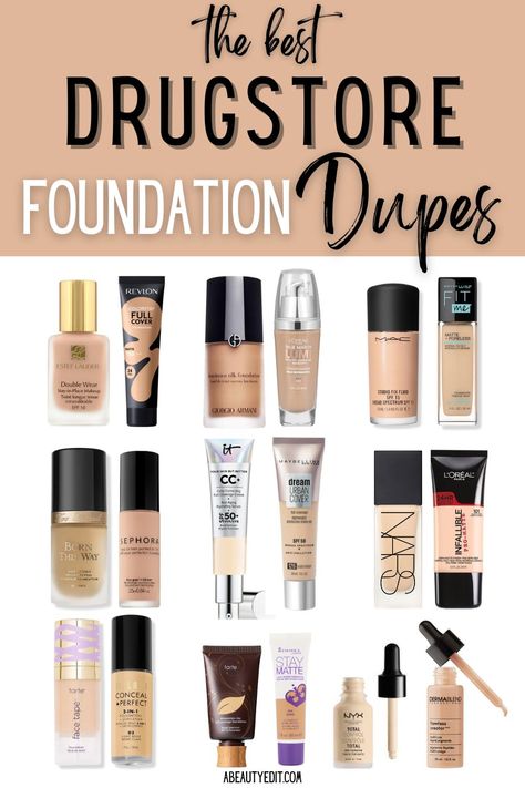 The Best Drugstore Foundation Dupes Affordable Make Up Products, Drugstore Makeup Oily Skin, Best Full Coverage Makeup, Best Target Foundation, Best Drugstore Foundation 2023, Best Drugstore Foundation For Dry Skin, Best Foundation For Oily Skin Full Coverage, Makeup Foundation Best, Best Drugstore Foundation For Women Over 50