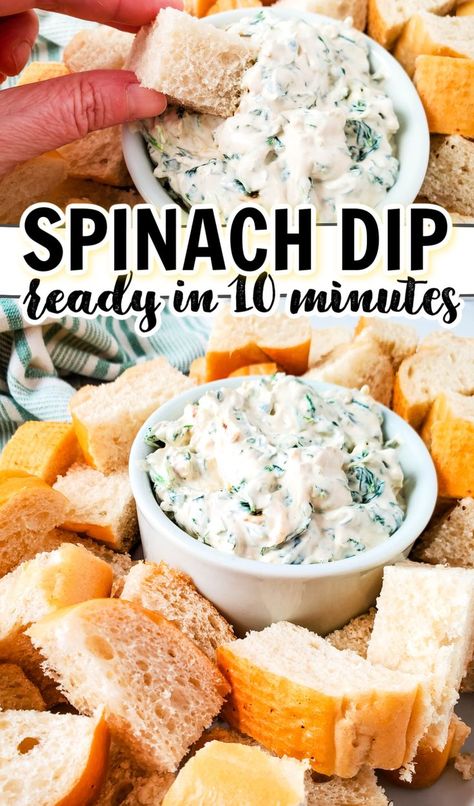 this Cold Spinach Dip recipe is a crowd pleaser at any event - baby shower lunch, bridal shower luch, potluck meals, or as a family game night snack! It uses spinach, sour cream, mayonnaise, mozzarella cheese and the secret ingredient is vegetable soup mix (like knorr!) This popular easy spinach dip easily one of my favorite cold dips for parties. Finger Food For Baby Shower, Cold Dips For Parties, Cold Spinach Dip Recipe, Easy Potluck Appetizers, Spinach Dip Recipe Easy, Cold Spinach Dip, Finger Food For Baby, Food For Baby Shower, Spinach Dip Cold