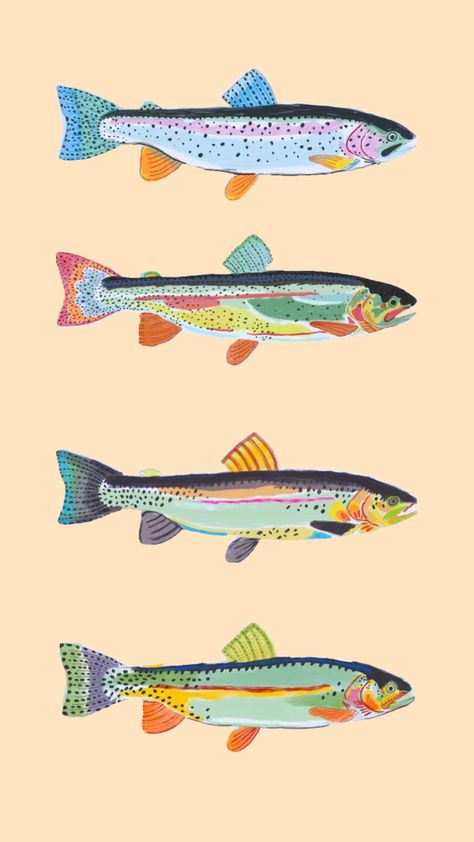 #summeraesthetic #fish Colorful Fish Illustration, Funky Fish Drawing, Sea Animal Aesthetic, Fish Phone Wallpaper, Fish Aesthetic Wallpaper, Fish Gouache, Colorful Fish Painting, Fish Illustration Art, Fish Collage