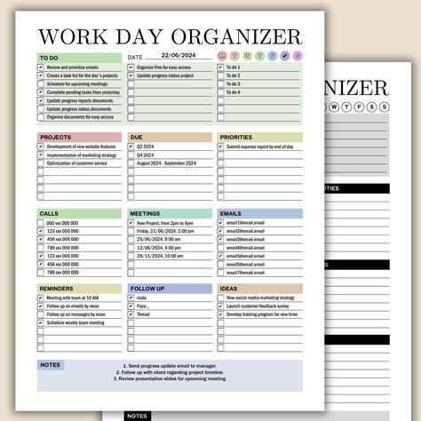 Work Day Organizer, Work Day Planner, Printable Work Planner, Digital Planner, To Do List, Work Checklist, Daily, Weekly, Fillable Pdf by DigitalCinnamon on Etsy How To Plan Your Day At Work, Organisation, Office Desk Setup At Work, Work To Do List Template, Work Planner Ideas, Work Planner Template, Work Checklist, Work Day Organizer, Weekly Planner Ideas