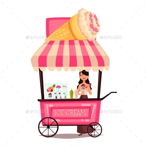 Ice Cream Vendor, Memory Illustration, Ice Cream Wallpaper, Ice Cream Art, Ice Cream Cart, Food Cart Design, Kids Area, Paper Illustration, Ice Cream Truck