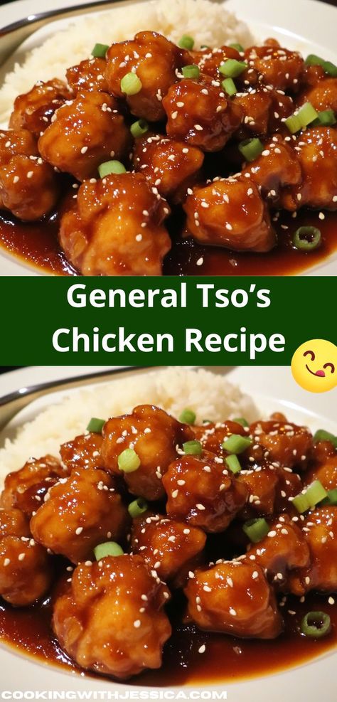 This General Tso’s Chicken recipe features tender, crispy chicken pieces tossed in a savory-sweet sauce with a hint of spice. It's a delightful dish perfect for any weeknight dinner. General Chicken Sauce, Easy General Tso Chicken Recipe, General Tso Chicken Sauce, General Tso Chicken Easy, Homemade General Tso Chicken, Baked General Tso Chicken, General Tso Sauce Recipe, General Chicken Recipe, General Tso Shrimp