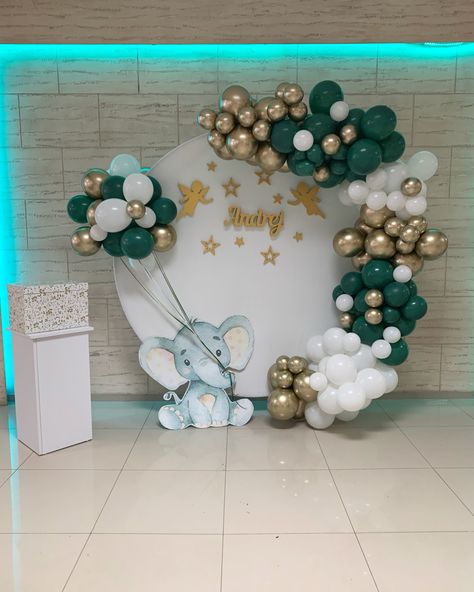 Elephant Theme Birthday Party Decor, Christening Themes Boy, Christening Balloon Decorations, Baby Christening Decorations, Baloons Idea, Elephant Birthday Decorations, Elephant Birthday Theme, Baloon Decoration Idea, Baby Boy Christening Decorations