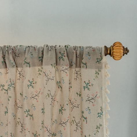 Seasonwood Floral Curtains for Living Room Rod Pocket Farmhouse Linen Curtains Beige Light Filtering 52" x 84" - Walmart.com