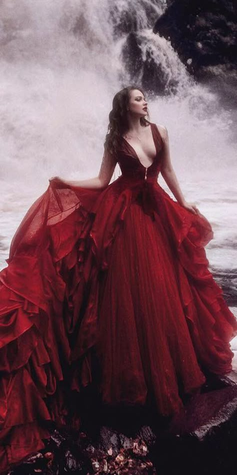 Dark Romance: 18 Gothic Wedding Dresses ★ See more: https://weddingdressesguide.com/gothic-wedding-dresses/ #bridalgown #weddingdress Red Wedding Dress Aesthetic, Red Woman Aesthetic, Malyarova Olga, Princess Dress Red, Gothic Wedding Dresses, Red Dress Aesthetic, Woman In Red Dress, Fire Dress, Couture Dior