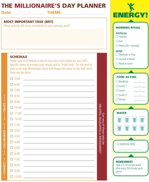 Millionaire’s Day Planner (Kevin Kruse) Study Schedule Template, The Millionaires, Life Insurance Agent, Study Schedule, Day Schedule, Time Is Money, Time Blocking, Finance Saving, Day Planner