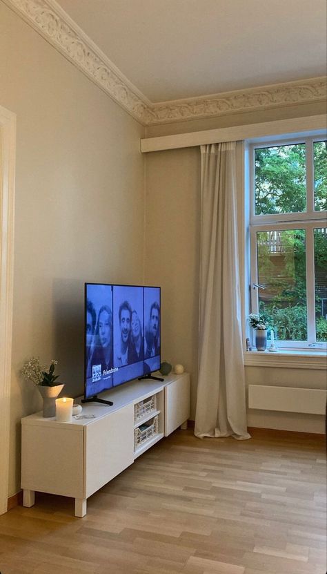 Apartment Tv Stand, Apartment Tv, Minimalist Tv Stand, Ikea Tv Stand, Ikea Apartments, My Own Apartment, Bedroom Tv Stand, Ikea Tv, Bed Inspo