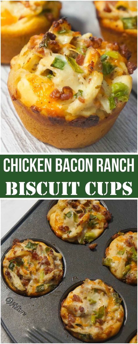 Chicken Bacon Ranch Biscuit Cups are a fun and easy party food. These biscuits loaded with rotisserie chicken, cheddar cheese and bacon are a delicious hand held snack. Easy Hand Held Lunches, Hand Held Brunch Ideas, Hand Held Snacks Best Appetizers, Easy Hand Held Food, Hand Held Recipes, Farmer Lunch Ideas, Hand Held Meals On The Go, Lunch Truck Food Ideas, Hand Held Dinner Ideas