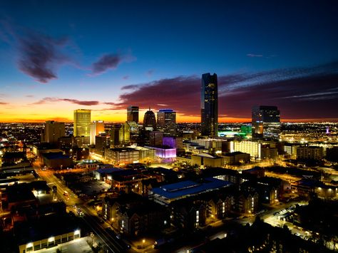 Downtown OKC Sunrise Downtown Okc, Travel Bucket List, Travel Bucket, City Lights, Bucket List, Travel