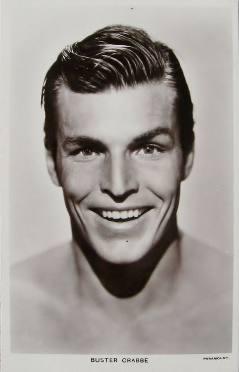 Slicked Hair Men, 1940 Hairstyles, Vril Society, Buster Crabbe, Greaser Hair, Fish Makeup, Shirt Collars, 40s Hairstyles, Hollywood Cinema