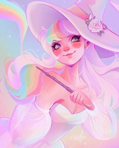 Rainbow Witch, Witch Drawing, Witch Art, Dreamy Art, Last Post, Pastel Art, Beautiful Rainbow, Kawaii Drawings, Kawaii Art