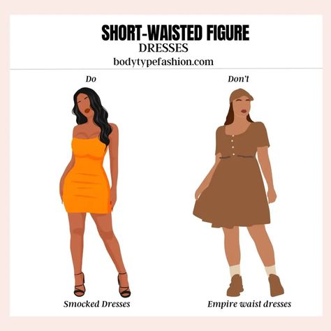 Smocked Dresses Shirt Torso Women, Short Torso Dresses, Short Curvy Fashion, Petite Big Bust Outfits, Dresses For Short Torso Women, How To Dress A Short Torso, Outfits For Short Waisted Women, Petite Short Torso Outfits, Long Legs Short Torso Outfits