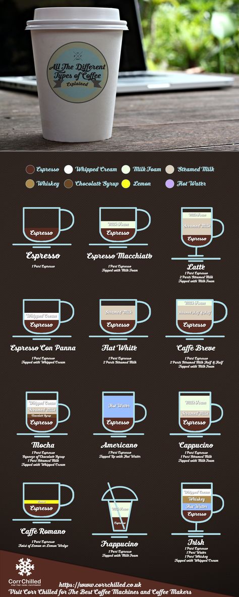 All the different types of coffee explained in a nice infographic Best Travel Coffee Mug, Types Of Coffee Beans, Coffee Infographic, Best Coffee Grinder, Types Of Coffee, Cheap Coffee, Different Coffees, Keep Calm And Drink, Coffee Health Benefits