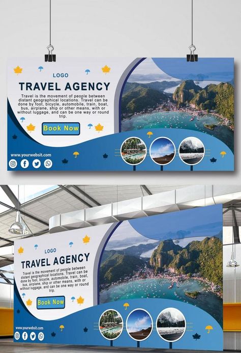 Travel Agency Signage Banner Design#pikbest#Templates Travel Agency Banner Design, Construction Billboard Design, Banner Signage, Standing Banner Design, Travel Banner, Street Banners, Agency Office, Poster Template Free, Sign Board Design