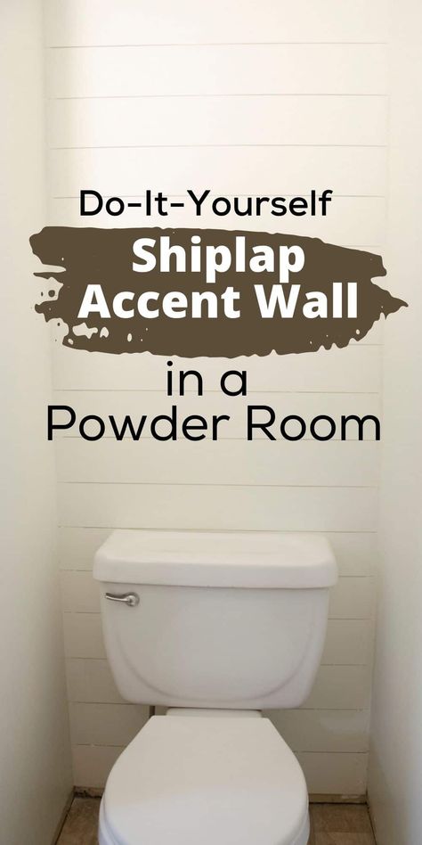 Diy Plywood Shiplap Wall, Sage Green Shiplap Bathroom, Powder Room Shiplap Accent Wall, Bathroom Shiplap Accent Wall, Shiplap Bathroom Small, Bathroom With Shiplap Accent Wall, Powder Room Accent Wall Ideas, Bilevel Remodel, Diy Powder Room Makeover