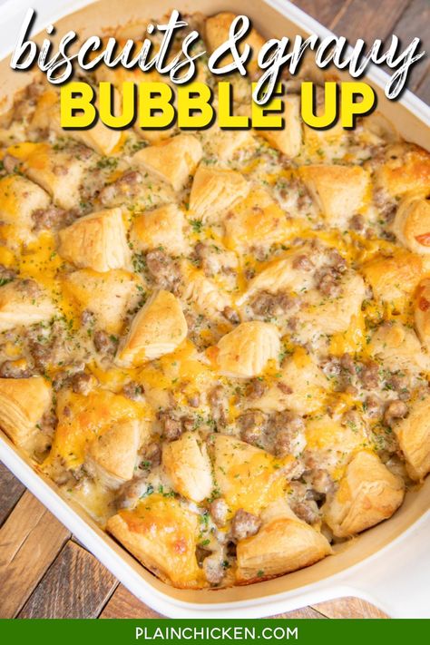 Recipes For Dinner With Biscuits, Sausage Breakfast Casserole With Biscuits, Individual Biscuits And Gravy, Biscuits And Gravy Breakfast Casserole Make Ahead, Biscuit And Sausage Casserole, Biscuits And Sausage Casserole, Sausage Gravy Bubble Up, Canned Biscuits And Sausage, Sausage Biscuits Casserole