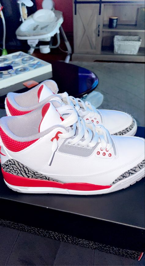 Jordan 3s Fire Red Outfit, Air Jordan 3 Fire Red Outfit, Shoes Jordan 3, Fire Shoes Sneakers, Outfits With Jordan 3s Red, Red Shoes Jordans, Red 3s Jordans Outfit, Fire Red Jordan 3 Outfit, Red Jordans 4s