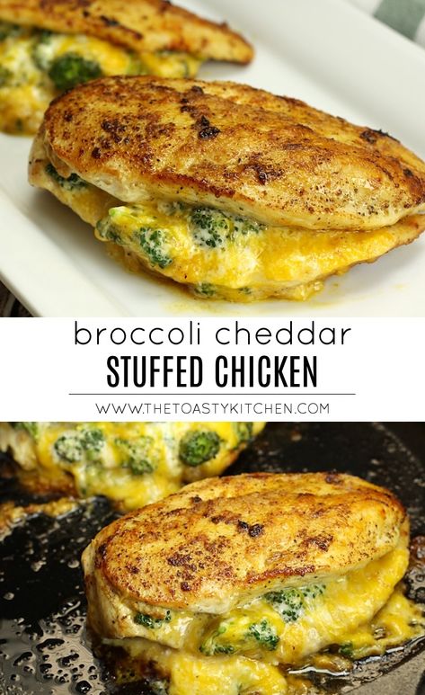 Broccoli Cheddar Stuffed Chicken by The Toasty Kitchen #broccolicheddar #broccoli #cheddar #cheese #chicken #entree #dinner #easydinner #dinnerrecipe #recipe #cheese Dinner Recipes Roast, Broccoli Cheddar Stuffed Chicken, Broccoli Stuffed Chicken Breast, Roast Dinner Recipes, Chicken And Cheese Recipes, Chicken Entree, Butterflied Chicken, Indian Dinner Recipes, Cheese Stuffed Chicken Breast