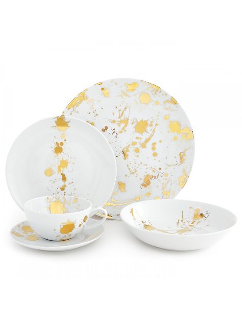 Gold Splatter Dishes Coupe, Thanksgiving Sides, Porcelain Dinnerware, Thanksgiving Side Dishes, Dinner Set, Jonathan Adler, Party Plates, Dessert For Dinner, Dinner Sets