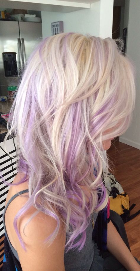 Light Blonde With Purple Highlights, Blonde And Purple Hair Aesthetic, Pink And Purple Blonde Hair, Pink And Purple Streaks In Blonde Hair, Blonde Hair With Colored Streaks, Blond And Colored Hair, Blonde And Coloured Hair, Cool Hair Dye Ideas For Blondes, Blonde Hair Pop Of Color