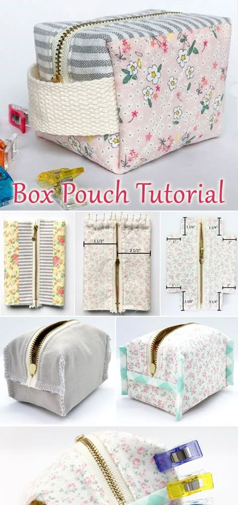 DIY Zippered Box Pouch Tutorial  --  A fun little pouch to store sewing notions and other small accessories Zipper Box Pouch Tutorial, Diy Pouches Tutorial, Diy Box Pouch Tutorial, Sewing Box Pouch, Box Pouch Sewing Pattern, Diy Pouch Bag Tutorial, Small Pouch Sewing Pattern, Small Things To Sew, Cool Things To Sew