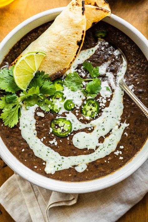 Spicy Black Bean Soup, Simple Meal Prep, So Much Food, Black Bean Soup Recipe, One Pot Vegetarian, Ancho Chili Powder, Dried Black Beans, Bean Soup Recipes, Black Bean Soup