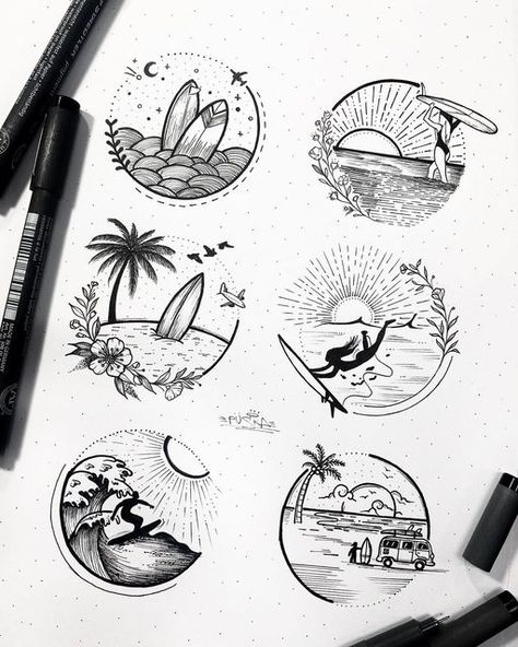 Surfers Tattoo, Surfer Tattoo Ideas, Surf Tattoo Ideas, Surfing Tattoo, Beach Drawings, Surfer Tattoo, Surf Artwork, Surf Tattoo, Beachy Art