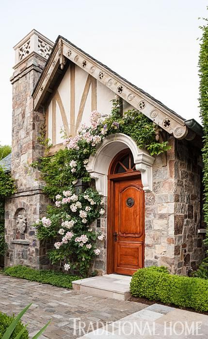 European Cottage Exterior, Garden California, Tudor Cottage, European Cottage, Storybook Homes, Stone Cottages, Hotel Lounge, Tudor Style Homes, Storybook Cottage