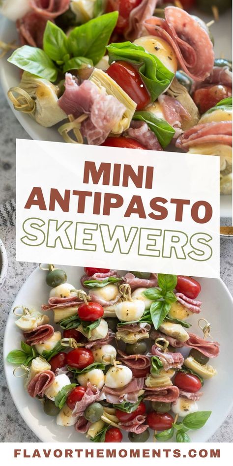 Easy Appetizer Platter, Fancy Skewer Appetizers, Individual Antipasto Cups, Antipasto Salad Skewers, Appetizer On Skewers, Appetizers That Can Be Made Ahead, Skewer Appetizers Easy, Healthy Italian Appetizers, Italian Appetizers Easy Finger Foods