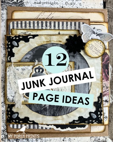 Junk Journal Page Ideas, Empty Journal, Journal Page Ideas, Homemade Journal, My Porch Prints, Bulletin Journal, Handmade Journals Diy, Altered Book Journal, Smash Journal