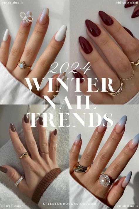 7 Of The Hottest Winter Nail Trends To Try in 2024! Trendy Nails Ideas 2024 December, Holiday 2024 Nail Trends, December Nail Trends 2024, Nails Fall Winter 2024, Best Holiday Nails, Nail Color Trend Winter 2024, Nyc Christmas Nails, Christmas Nail Trend 2024, Nail Color Trends Winter 2024