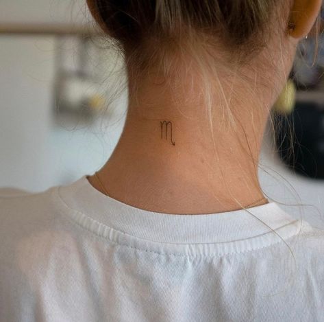 Scorpio Tattoo Glyph, Scorpio Tattoo Behind The Ear, Tiny Scorpio Sign Tattoo, Scorpio Tattoo On Neck, Star Sign Tattoos Scorpio, M Scorpio Tattoo, Elegant Scorpio Tattoo, Scorpio Glyph Tattoo, Scorpion Tattoo Meaning