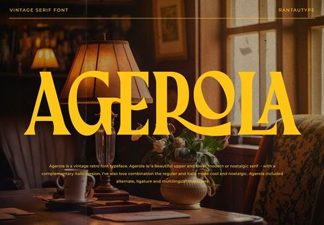 Agerola - vintage retro font typeface. Agerola is  a beautiful upper and lower modern or nostalgic serif  - with a complementary italic version. I've also love combination the reguler and italic make cool and nostalgic. Agerola included alternate, ligature and multilingual characters    Agerola - perfectly suitable for creating elegant, chic, lifestyle design such as logos, title, and magazine, and more. Now you have more choice when using Agerola for typography. Agerola here to make your work to Country Fonts, Farmhouse Font, Chic Lifestyle, Futuristic Fonts, Vintage Font, Cricut Fonts, Manx, Wedding Fonts, Retro Font