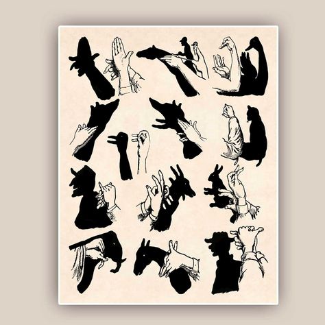 Shadow Puppet Print Hand Shadow Puppets Ombromania | Etsy Australia Hand Shadow Puppets, Whimsical Nursery Art, Shadow Puppets With Hands, Whale Nursery Art, Hand Shadows, Girls Bedroom Art, Nursery Decor Prints, Whimsical Nursery, Childrens Wall Art