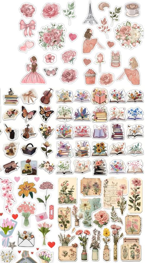 Aesthetic Scrapbook Stickers Printable, Printable Scrapbook Paper Sticker, Prints For Journaling, Printable Sticker Sheet Aesthetic, Vintage Flowers Stickers Free Printable, Aesthetic Stickers Printable Vintage, Aesthetic Stickers Printable For Journal, Vintage Stickers Flowers, Floral Stickers Free Printable