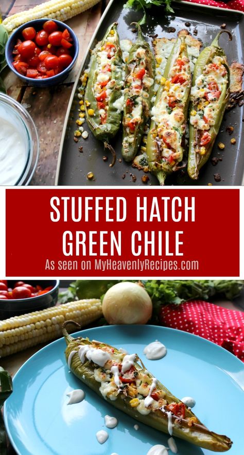 Stuffed Chili Peppers Recipes, Stuffed Green Chili Peppers, Stuffed Green Chillies Recipes, Green Chili Pepper Recipes, Stuffed Hatch Peppers, Hatch Green Chili Recipes, Relleno Recipes, Hatch Pepper Recipes, Hatch Chilis