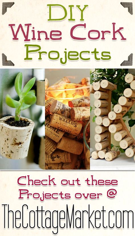 DIY Wine Cork Projects - The Cottage Market #WineCork, #WineCorkDIYProjects, #DIYWineCorkProjects Crafts With Wine Corks, Wine Cork Diy Projects, Interesting Crafts, Diy Cork, Wine Cork Projects, Cork Crafts Diy, Wine Cork Diy, Wine Cork Art, Cork Projects